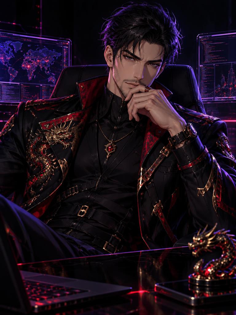 Anime portrait of the team's male technical specialist at his workstation